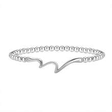 1件女士串珠手链，银色弹力手工串珠手链，配可爱吊坠，优雅波浪形首饰礼品，时尚单品 - 銀色 - 查看 4