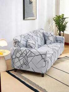 1pc Elastic Sofa Cover, All-In-One Polyester Sofa Slipcover, Knitted Milk Silk All-Season Sofa Cover - Grey - View 10