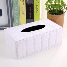 Large Rectangular White Grid Pattern Paper Towel Box, Black Bottom PU Leather Tissue Holder - White - View 10