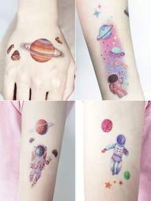 Glitter Astronaut Tattoo Stickers - Waterproof 5-Day Body Art With Stars/Sun/Moon For Space Birthdays, Pool & Cosmic Parties - Multicolor - View 2