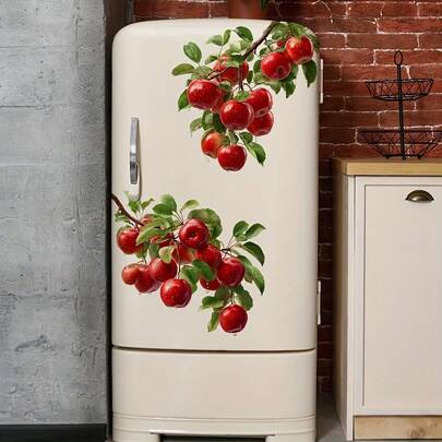 1/3 miếng dán tường hình cành táo đỏ, tự dính, có thể tháo rời và chống thấm nước, thích hợp để trang trí tủ lạnh, mặt bàn bếp, phòng ăn, phòng khách, tường và căn hộ.