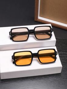 2 PCS Men's Classic Square Fashion Glasses Black Polycarbonate Frame Soft Tinted Lenses Suitable For Daily Commute With Glasses Box - Multicolor - View 14