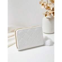 Women's Stitching Metal Decoration Short Wallet Portable Cash For Female College Work Business Commute Office For Anniversary For Couple For Birthday Gift On Valentine Day Gift Gift For Women Wallet Purse Wallet Small Wallet - 白色 - 查看 4