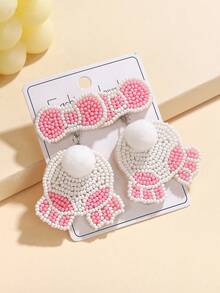 1 Pair Easter Theme Earrings, Bohemian Style Beaded Handmade Cute Rabbit With Pom Pom Tail, Women's Holiday Jewelry - Multicolor - View 12