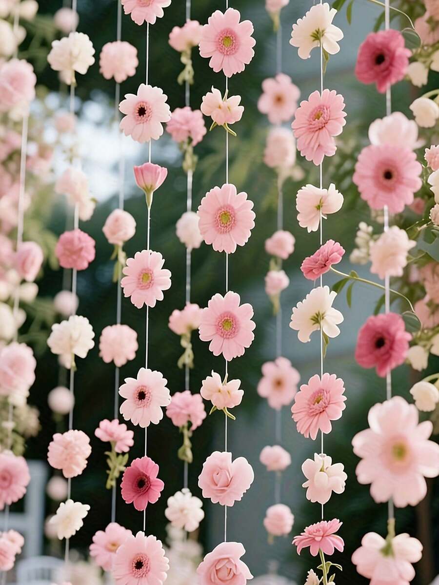 10米长DIY花帘装饰，DIY婚礼拱门，人造花帘，春季花瓣装饰，人造花吊坠婚礼房装饰，母亲节和毕业典礼，3-10厘米随机尺寸花朵材料包，装饰配件 - 彩色 - 查看 1