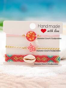 3pcs/Set Summer Beach Style Handmade Woven Rope Bracelet Set, Ocean Theme Shell & Star Bracelet, Bohemian Style Holiday Gift For Women - Multicolor - View 2
