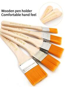 5支木柄尼龙毛画笔套装，2-6号画笔，适用于DIY涂鸦、各种颜料绘画、艺术创作、键盘清洁 - 彩色 - 查看 2
