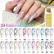 AiFer 1 Set/24 piezas Juego de esmalte de uñas en gel para líneas de dibujo Pintura en gel de colores preciosos Diseño de arte de uñas en gel francés Pintura en gel de esmalte de uñas que necesita ser curado con lámpara UV/LED para todas las estaciones - Salón de belleza en casa Manualidades de uñas - Multicolor - Ver 11