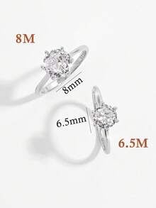 1 Peça Anel de Pedra Redonda de Zircônia Cúbica de Prata 925 Elegante, Elegante, Requintado, Brilhante, Minimalista e Versátil, Adequado para Encontros, Festas e Uso Diário de Mulheres - Prata - Visão 3