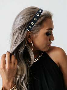 1件朋克风镂空黑色针织发带夏季发饰沙滩度假发带 - 彩色 - 查看 8