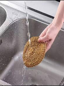 2pcs Set, Handwoven Golden Dish Cloths, Oil-Resistant Cleaning Cloths, Dish And Pot Scrubbers, Multi-Purpose Dish Towels - Round - View 3