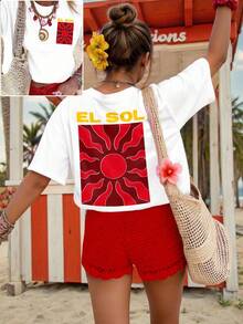 Women's Spring Outfit, Summer Clothing, Women's Vacation Wear, Women's Printed T-Shirt For Summer, Casual Street Style Short Sleeve T-Shirt, Leisure Summer Top, Best Choice For Holiday Travel White - White - View 1