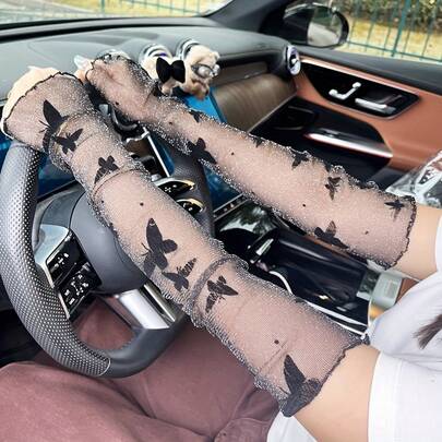 Butterfly Pattern Mesh Lace Arm Sleeves, Long Ultra-Thin Breathable Arm Sleeves For Women In Summer, Suitable For Cycling And Driving, Stylish And Easy To Match, Suitable For Driving, Cycling, Outdoor Activities, Hair Accessories Personalized Gifts Hair Ties