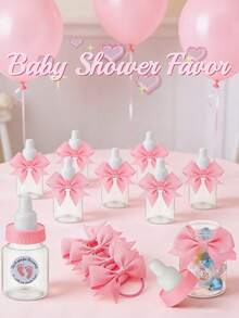 24/12/1 Set - Baby Shower Party Geschenke - Mini Milchflasche Party Geschenktüten Box 1,5"X3,5" - Plastik Milchflaschen mit Dankeschön Aufklebern und Schleifen Baby Shower Geschenke für Gäste Jungen Süßigkeiten Deko - Baby Shower Süßigkeitenglas (Rosa) - Verschiedenfarbig - Übersicht 2