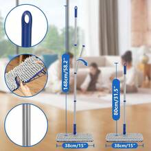 2-Sided Microfiber Dust Mop: Dry Flat Wall Mop For Hardwood Floors With 3 Reusable Pads Reversible Head For Apartment Kitchen Tile Laminate Pet Hair Cleaning - 15吋拖把 - 查看 5