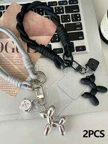 2件套可爱骰子气球狗狗手机挂绳腕带 - 创意DIY手机挂绳，适用于通用手机壳，防丢防摔设计，手机挂饰配件，男女通用礼物 - 彩色 - 查看 8