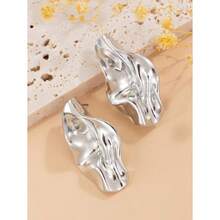 Irregular Wave Earrings, 1pair Vintage Asymmetrical Abstract Metal Leaf Drop Earrings, Minimalist Chic Jewelry Gifts For Women, Suitable For Daily, Festival, Party And Banquet Decoration - Vàng kim-1 - Xem 10