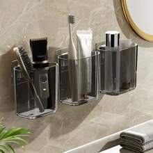 2pcs/1pc Bathroom Shelf, Minimalist Design Wall-Mounted Toothbrush Holder, Self-Adhesive Electric Toothbrush Storage Box, Waterproof Toothbrush Rack, Cosmetic Organizer, Space-Saving Wall Mount, Suitable For Bathroom, Vanity, Sink, Toilet, Countertop, No Drilling Required, Toothpaste & Toothbrush Cup Drainage, Household Items, Travel Essential, Daily Use, Bathroom Accessories, Unique Gift, Creative Home Bathroom Decor - Multicolor - View 2