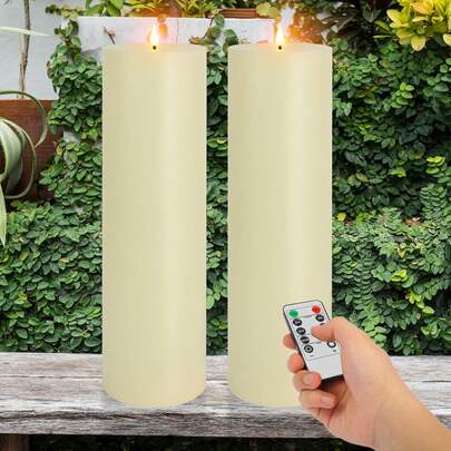 1/2pcs Large Flickering LED Candles, Flameless, Battery Powered Outdoor Remote Control, Ivory Color, Timer, Plastic Candles, Suitable For Restaurant, Holiday, Wedding Decoration