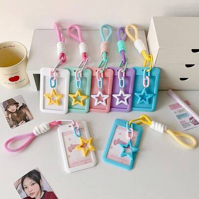 Bao đựng thẻ hình ngôi sao, hộp đựng ảnh, móc khóa chống mất, ví đựng thẻ tín dụng, bao bảo vệ thẻ xe buýt dễ thương.
