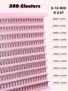AUREZA 200片/1000片 10D卷度 混合长度 8-16mm 自然蓬松 可重复使用 0.07mm 轻盈假睫毛，美睫师用品，适合节日、派对、万圣节、角色扮演等场合 - 黑色 - 查看 4