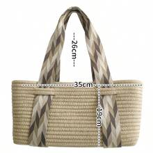 1pc Handmade Woven Storage Basket, Large Capacity Woven Tote Bag, Handcrafted Straw Woven Beach Picnic Basket - Multicolor - View 3