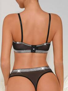 女士蕾丝唇形浪漫奢华舒适内衣套装 - 黑色 - 查看 2