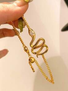 1 pieza Brazalete de serpiente con rhinestones, diseño de moda nuevo, accesorio de lujo único y versátil - Pulsera de serpiente - Ver 1