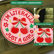 1PC I'm Literally Just A Girl Pink Cherry Hook And Loop Patch, Funny Red Cherry Cute Patch For Girl, Women, DIY Embroidered Applique For Backpacks, Vests, Bags, Hats, Dog Harnesses - Pink - View 3