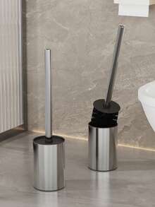 1 Set Stainless Steel Round Toilet Brush With Cover, Short Body Bathroom Crevice Cleaning Brush Set - Round and Short - View 10
