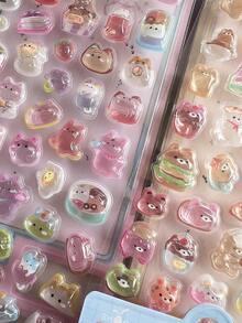 3D水晶浮雕贴纸，仓鼠汉堡和甜点图案，厚实卡通贴纸，适用于DIY水瓶、手机壳、剪贴簿等。 - 彩色 - 查看 9