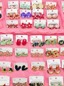 24 Pieces/12 Pairs Exquisite Starfish Bow Stainless Steel Women's Earrings – Fashionable Pink/White/Black Bow Design, Perfect Daily Wear & Holiday Gifts For Family, Friends, And Teachers - Multicolor - View 4