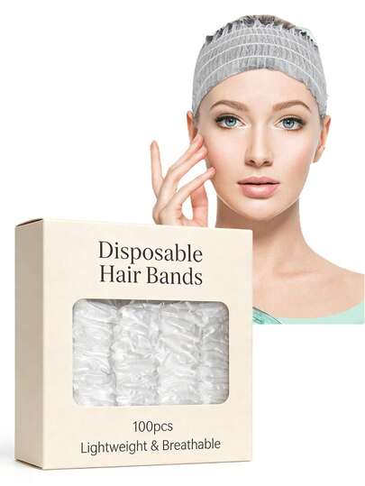 10/20/50/100/200pcs Disposable Non-Woven Face Cleansing Headbands, Hair Accessories For Face Washing And Makeup Removal, Elastic Rubber Band Design