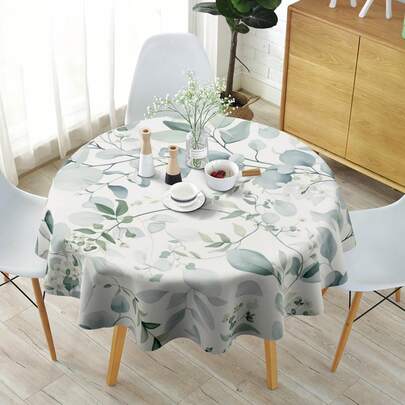 1pc Polyester Tablecloth, Watercolor Sage Leaf Tablecloth, Leaf Floral Green Watercolor Tablecloth, Washable And Reusable, Suitable For Home Gatherings, Indoor Dinners, Outdoor Picnics, Kitchen & Dining Room Decor