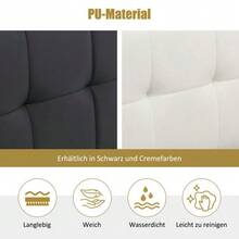 Elegante cama tapizada, 90x200 cm, base hidráulica, almacenaje oculto en el cabecero, compartimento de almacenaje, tapizado de poliuretano, somier de láminas y cabecero a juego, colchón no incluido, color blanco - Blanco - Ver 5