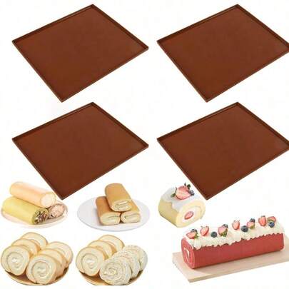 1/2/4pcs Silicone Swiss Roll Cake Mat, Non-Stick Silicone Baking Mat With Edges, Easy Clean Silicone Pastry Mat, Suitable For Swiss Roll, Pastries, Jelly, Cookies (Brown)