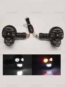 GLANBERT 2pcs LED Skull Shaped Turn Signal Lights - Dual Color Fog Lights Auxiliary Headlights, 12V, Motorcycle Lighting Accessories, Motorcycle Lighting|Fog Light Effect|Dual Color Lights - Customized Lights - View 11
