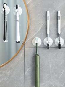 8pcs Suction Cup Transparent Reusable Bathroom Hooks & Toothbrush Holder Set - White - View 2