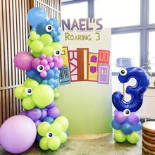 104件套粉蓝气球拱门套装，包含蓝色、绿色、粉色、紫色乳胶气球，适用于生日派对、小怪兽主题、怪兽公司主题、摄影背景。 - 彩色 - 查看 3