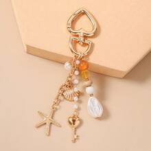 1pc Women's Summer Beach Style Shell & Faux Pearl Beaded Keychain, Fashionable Bag Charm With Heart Seashell & Starfish - Multicolor - View 13