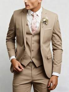 Men's Three-Piece Suits, Single-Breasted Black Suit And Trousers Suits, Lapel Suits And Vest Suits, Wedding Dresses, The Best Choice For Men's Suits, Work Uniforms, Party Outfits, Wedding Suits, Holiday Gifts, 3-Piece Suits - 卡其色 - 查看 1