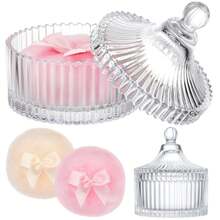 Klares geripptes Glas Vanity Glas mit Deckel & flauschigen Puderdosen, luxuriöser viktorianischer Stil Behälter für Make-up & Kleinigkeiten, elegante dekorative Box für das Badezimmer, eleganter gerippter dekorativer Behälter für lose Körperpuder, klassisches Vanity Glas für den Badezimmertisch, ideales Make-up Aufbewahrungsgeschenk für Frauen, Puderdose, Kosmetikaufbewahrungsbox, Badezimmer Accessoires, Valentinstag Geschenke, Muttertags Geschenke, Frauentags Geschenke - Übersicht 1