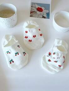 5双可爱甜美日式白色短袜，女士短袜，夏季薄款水果船袜，防滑隐形船袜 - 彩色 - 查看 4