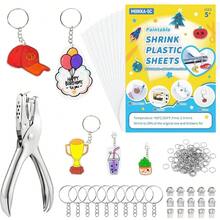 142 Pcs Shrink Paper Keychain Kit - 16 Pcs Shrinky Plastic Sheets 7.9"X5.7", Hole Punch, Jump Rings, Keychains, Phone & Kindle Dust Plugs, DIY Crafts For Kids Teens Adults - 1 - Xem 2