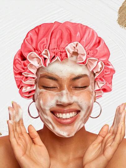 1PC Double Layer Waterproof Shower Cap For Women Thick Adult Bath Hair Cover Dustproof Oilproof Makeup And Kitchen Use Washable Comfortable Fit For Home Travel Holidays Parties Ideal Gift For Moms Daughters Friends Couples