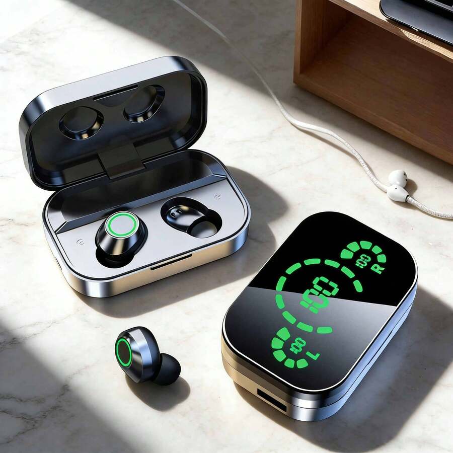 YD03 TWS 蓝牙 5.3 无线 HIFI 音乐耳机 TWS 耳塞式耳机 LED 显示屏运动游戏耳机 - 查看 1