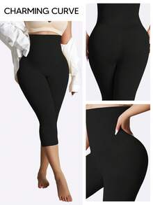 Suprenx 高腰舒适提拉塑形紧身裤，中长七分裤，女士塑身裤 - 黑色 - 查看 7