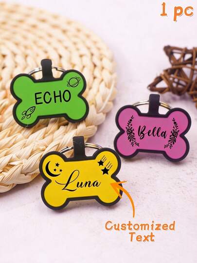 1pc Personalized Bone Shaped Silent Dog Tag Silicone Engraved Pet ID Tag For Dogs Cats