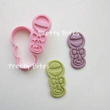Molde de cortador de galletas con sonajero de campana, molde de relieve de galletas con diseño de bebé de dibujos animados para baby shower, molde de fondant para hornear en casa, molde de prensa de galletas, molde de decoración de pasteles - Rosa - Ver 4