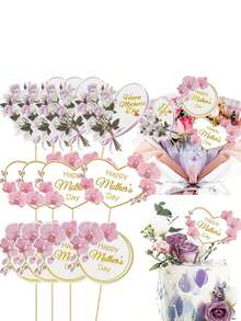 12 piezas Decoraciones para pastel del Día de la Madre "Mamá" en color rosa, decoración de fiesta del Día de la Madre para pastel - Multicolor - Ver 1